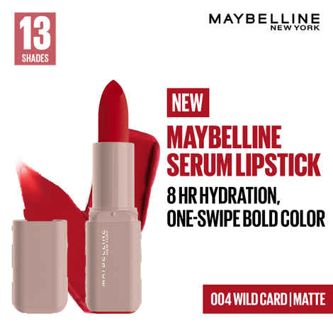 Buy Maybelline New York Serum Lipstick (Matte) 8HR Weightless Hydration, One-Swipe Bold Color, Red - 004 Wild Card, 4.2 gm - Purplle