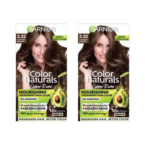 Buy Garnier Color Naturals Shade 5.32 Caramel Brown Color with Keratin - Permanent & Ammonia Free (70 ml + 60 gm) (Pack of 2) - Purplle