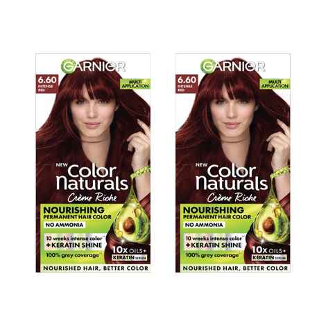 Buy Garnier Color Naturals Shade 6.60 Intense Red Hair Color with Keratin - Permanent & Ammonia Free (70 ml + 60 gm) (Pack of 2) - Purplle