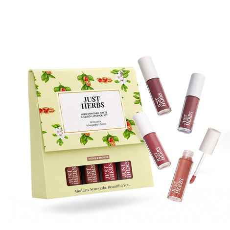 Buy Just Herbs Herb Enriched Matte Liquid Lipstick | Ayurvedic Lipstick for Women | Nude & Brown Shades | Hydrating & Lightweight | Long Lasting (4pc) - Purplle