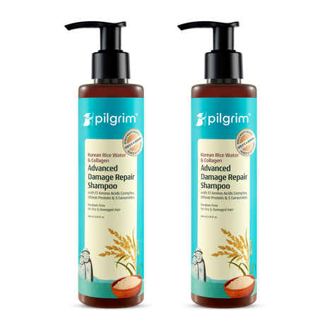 Buy Pilgrim Korean Rice Water & Collagen Advanced Damage Repair Shampoo For Dry & Damage Hair (Pack of 2) 200 ml each - Purplle