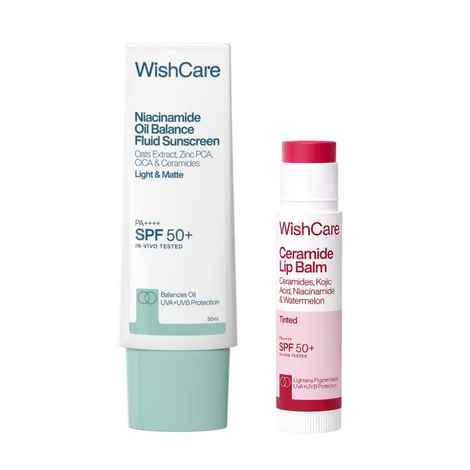 Buy WishCare SPF Sun Protection Duo- Niacinamide Oil Balance Sunscreen & Tinted Lip balm with Kojic Acid - Combo of 2 - Purplle