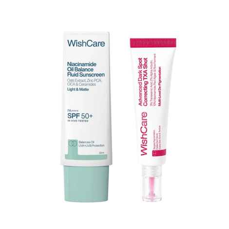 Buy WishCare Niacinamide Oil Balance Fluid Face Sunscreen & Advanced Dark Spot Correcting TXA Shot Serum - Combo of 2 - Purplle