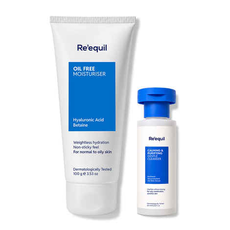 Buy Re'equil Cleanse & Balance Duo for Oily, Combination Skin | Calming & Purifying Gentle Cleanser (60 ml) and Oil-Free Moisturizer (100 gm) Combo of 2 - Purplle