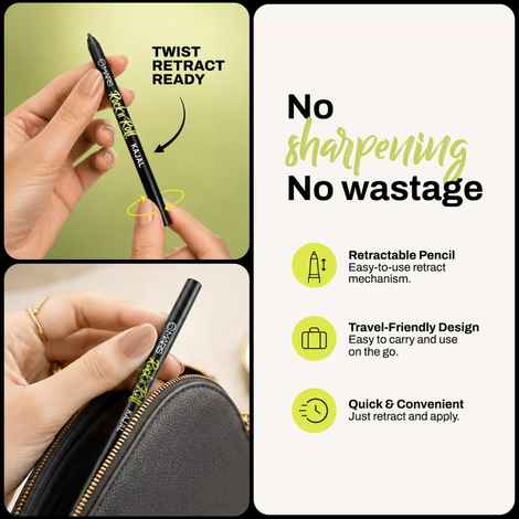 Buy MARS Rock 'N' Roll Retractable Kajal for Women with Tip Sharpen Tool | Jet Black One-Swipe Pigmentation | Waterproof & Smudge-Proof | Long-Lasting Up to 8 Hours | Black (0.65 gm) - Purplle
