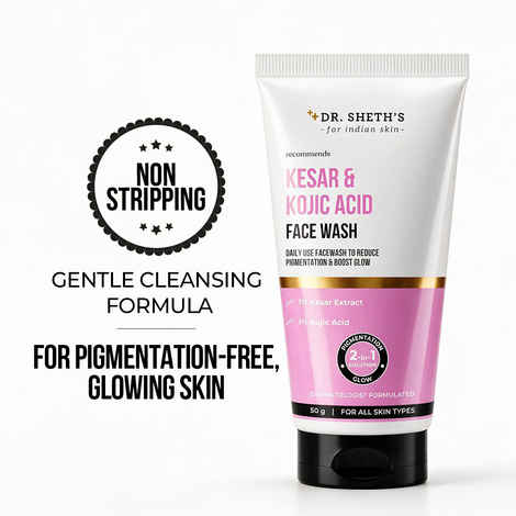Buy Dr. Sheth's Kesar & Kojic Acid Face Wash | Non-Drying Face Cleanser | Helps Reduce Pigmentation & Boost Glow | Sensitive-Skin Safe | Tested on all Indian Skin Types (50 gm) - Purplle