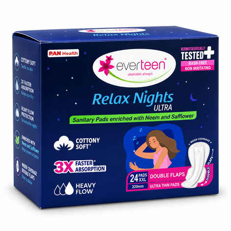 Buy Everteen Relax Nights Ultra XXL Overnight Sanitary Pads for Women | Heavy Flow & Leak Protection | (24 pc) - Purplle