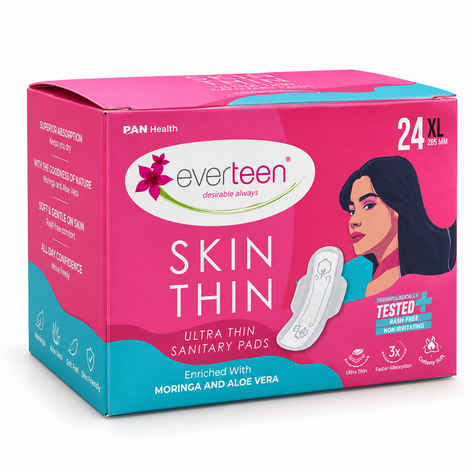 Buy Everteen Skin Thin Ultra Thin Sanitary Pads XL 285 mm - Rash-Free, Dermatologically Tested | 3X Faster Absorption (24 pc) - Purplle