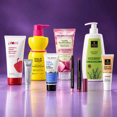 Buy MultiBrand The Head-to-Toe Glow Kit (Faces Canada Lotion + Foxtale Body Wash + Plum Face Wash + Dr. Sheth's Moisturiser + Faces Canada Kajal + DERMDOC Lip Balm + Faces Canada Lipstick + Good Vibes Shampoo + Good Vibes Sunscreen) Combo of 9 - Purplle
