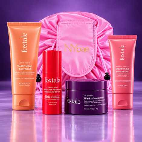 Buy MultiBrand The Bright Skin Bundle (Foxtale De-Tan Mask + Vitamin C Serum + Face Wash + Brightening Moisturiser + NY Bae Travel Pouch) Combo of 5 - Purplle