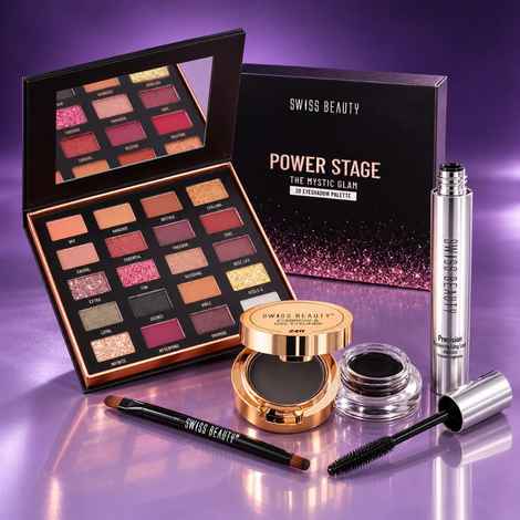 Buy Swiss Beauty The Eye Makeup Edit (Swiss Beauty Mascara + Eyebrow & Gel Eyeliner + Eyeshadow Palette) Combo of 3 - Purplle