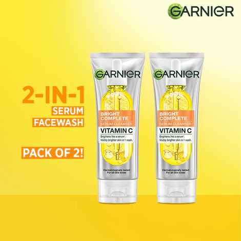 Buy Garnier 2-in-1 Serum Facewash | For Clean, Bright & Hydrated Skin | With the power of 1 bottle of Vitamin C serum | Suitable for dry, oily, & combination skin types | Suitable for Sensitive Skin | For Women & Men (50 gm*2)(100 gm) - Purplle
