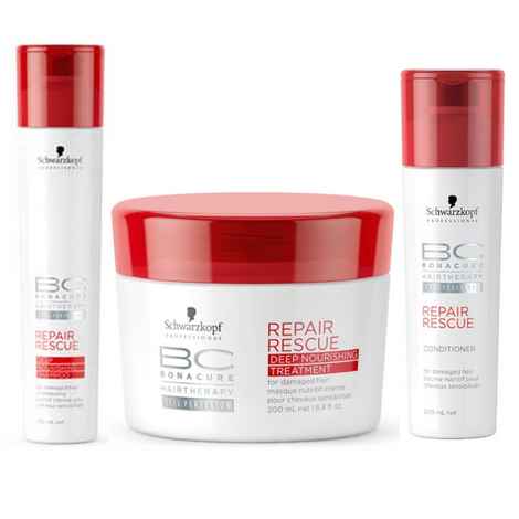 Schwarzkopf Bonacure Repair Rescue Combo (Shampoo, Conditioner, Treatment) (250 ml + 200 ml + 200 ml)