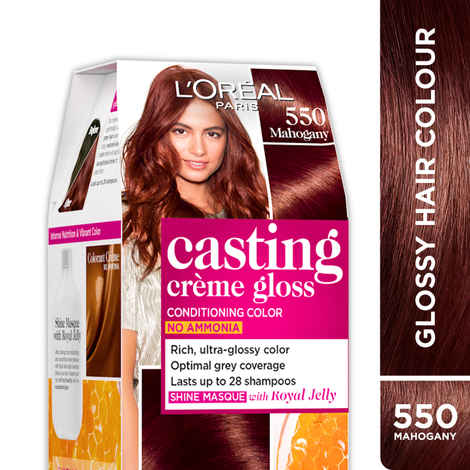 Buy L'Oreal Paris Casting Creme Gloss Hair Color With Glycolic Gloss Complex | Shade 550 - Mahogany | 60ml + 40ml + 60g - Purplle