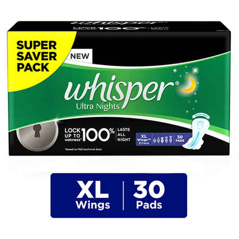 Buy Whisper Ultra Overnight Sanitary Pads XL Wings 30 pc Pack - Purplle