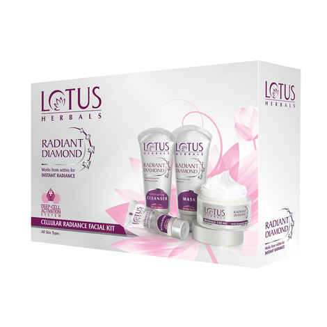 Lotus Herbals Radiant Diamond Cellular Radiance 4 In 1 Facial Kit | With Diamon Dust & Cinnamon | For All Skin Types | 170 gm
