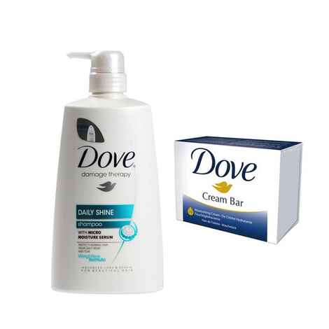 Dove Daily Shine Therapy Shampoo (650 ml) + Free Dove Cream Beauty Bar (100 g X 3 )
