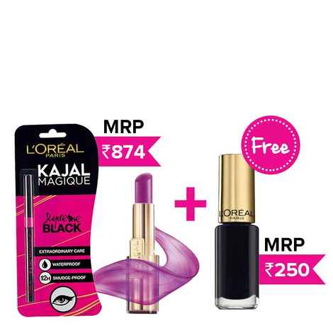 Buy L'Oreal Paris Rouge Caresse Lipstick Rock'n Mauve 203 (2.5 g) + L'Oreal L'Oreal Paris Kajal Magique (0.35 g) + Free L'Oreal L'Oreal Paris Color Riche Le Vernis Midnight Mistress Nail Polish 701 (5 ml) - Purplle