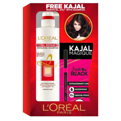 Buy L'Oreal Paris Total Repair 5 Repairing Shampoo (640 ml) + FREE L'Oreal L'Oreal Paris Kajal Magique Supreme Black (0.35 g) - Purplle