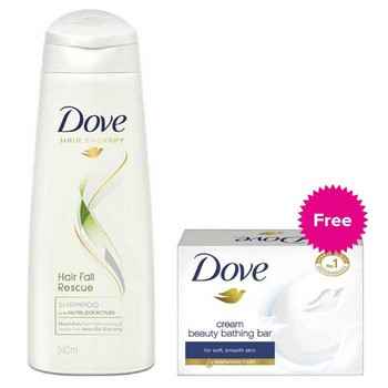 Buy Dove Hair Therapy Hair Fall Rescue Shampoo (340 ml) + 2 Dove Soap FREE - Purplle
