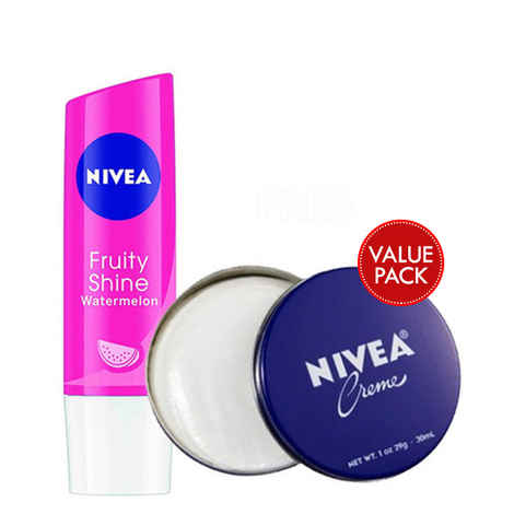Buy Nivea Fruity Shine Watermelon Lip Balm (4.8 g) + Creme Free - Purplle