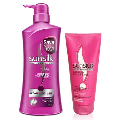 Buy Sunsilk Co Creations Shampoo Lusciously Thick And Long (650 ml) + ( FREE ) Sunsilk Lusciously Thick & Long Nourishing Conditioner (80 ml) - Purplle