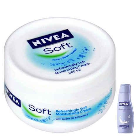 Buy Nivea Refreshingly Soft Moisturizing Cream (200 ml)+Smooth Milk 35ml Free - Purplle