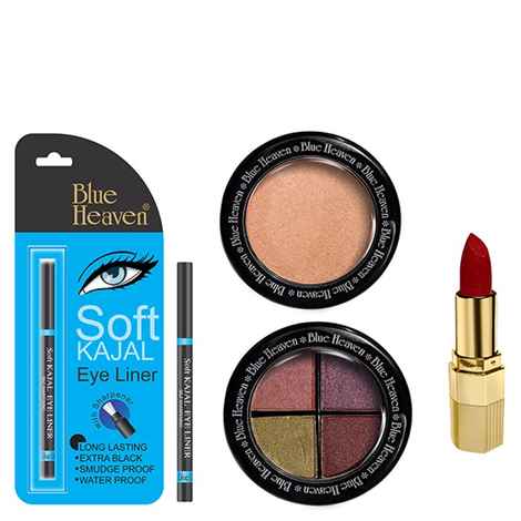 Buy Blue Heaven Xpression Lipstick Mr 104, Bh Kajal Liner, Eye Magic Eye Shadow 605 & Diamond Blush On 505 Combo (4 g + 0.31 g + 6 g + 7 g) - Purplle