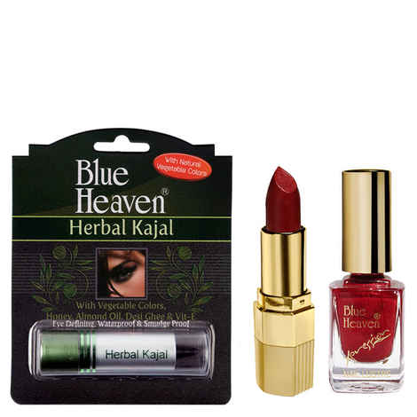 Buy Blue Heaven Xpression Lipstick M 012, Xpression Nail Paint 923 & Herbal Kajal Combo (4 g + 9 ml + 3 g) - Purplle