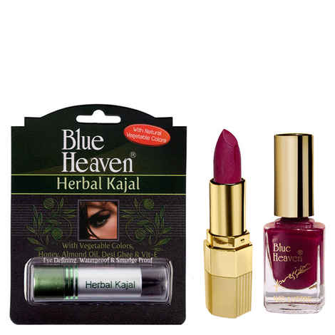 Buy Blue Heaven Xpression Lipstick Mp 143, Xpression Nail Paint 921 & Herbal Kajal Combo (4 g + 9 ml + 3 g) - Purplle