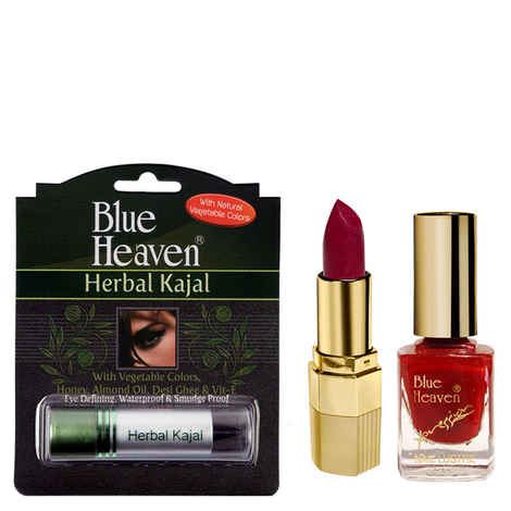 Buy Blue Heaven Xpression Lipstick Mr 103, Xpression Nail Paint 919 & Herbal Kajal Combo (4 g + 9 ml + 3 g) - Purplle