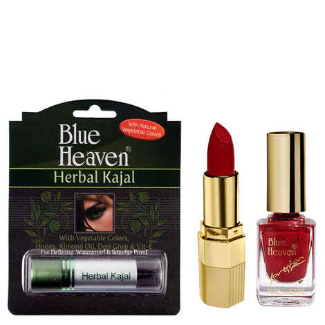Buy Blue Heaven Xpression Lipstick Mr 104, Xpression Nail Paint 923 & Herbal Kajal Combo (4 g + 9 ml + 3 g) - Purplle
