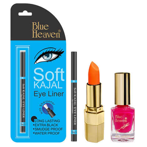 Buy Blue Heaven Xpression Lipstick On 100, Xpression Nail Paint 993 & Bh Kajal Liner Combo (4 g + 9 ml + 0.31 g) - Purplle