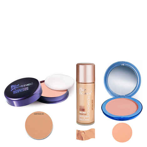 Buy Blue Heaven Xpression Pan Cake (66), Oil Free Foundation (Natural Beige) & Silk On Face Compact (Blush) Combo (16 g + 30 ml + 16 g) - Purplle