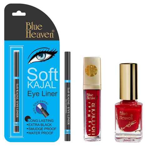 Buy Blue Heaven Long Wear Lip Color 246, Xpression Nail Paint 913 & Blue Heaven Kajal Liner Combo (6.5 ml + 9 ml + 0.31 g) - Purplle