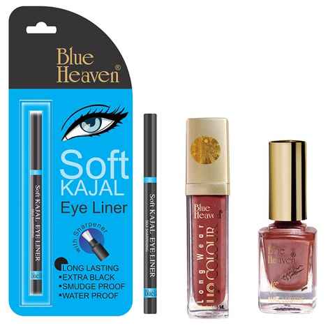 Buy Blue Heaven Long Wear Lip Color 250, Xpression Nail Paint 931 & Blue Heaven Kajal Liner Combo (6.5 ml + 9 ml + 0.31 g) - Purplle