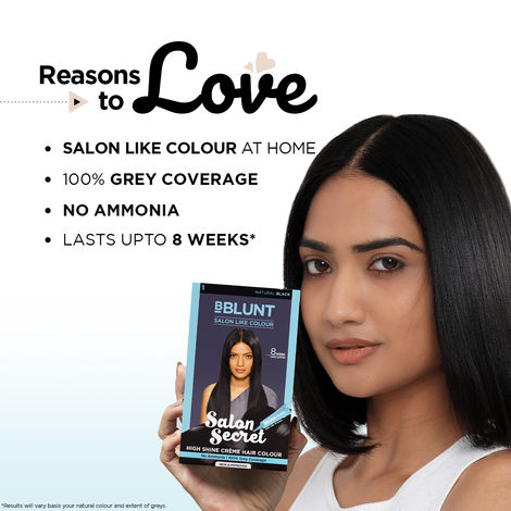 Buy BBLUNT Salon Secret High Shine Creme Hair Colour Natural Black 1 (100 gm) With Shine Tonic (8 ml) - Purplle