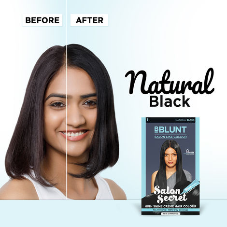 Buy BBLUNT Salon Secret High Shine Creme Hair Colour Natural Black 1 (100 gm) With Shine Tonic (8 ml) - Purplle