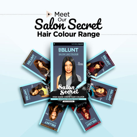 Buy BBLUNT Salon Secret High Shine Creme Hair Colour Natural Black 1 (100 gm) With Shine Tonic (8 ml) - Purplle