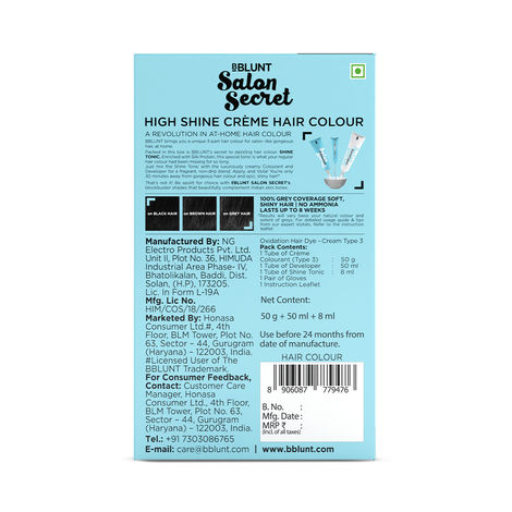 Buy BBLUNT Salon Secret High Shine Creme Hair Colour Natural Black 1 (100 gm) With Shine Tonic (8 ml) - Purplle