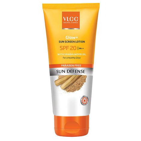 Buy VLCC Glow+&nbsp; Sun Screen Lotion SPF 20 | PA++ with Sandalwood Oil Sun Defense (100 ml)-Purplle