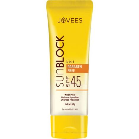 Buy Jovees Herbal Sun Block Sunscreen SPF 45 | For Dry Skin | Lightweight And Water Proof | UVA/UVB Protection, Moisturization | For Women/Men 50gm-Purplle