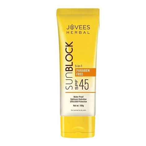 Buy Jovees Herbal Sun Block Sunscreen SPF 45 | For Dry Skin | Water Proof, UVA/UVB Protection, Moisturization| Paraben and Alcohol Free | For Women/Men |-Purplle