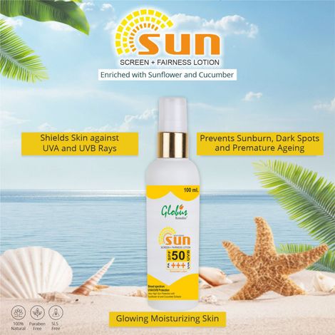 Buy Globus Remedies Sunscreen Lotion With Fairness - Spf 50 Pa+++ (100 ml)-Purplle