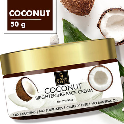 Buy Good Vibes Coconut Brightening Face Cream | Moisturizing, Provides Glow | No Parabens, No Sulphates, No Mineral Oil, No Animal Testing (50 g)-Purplle