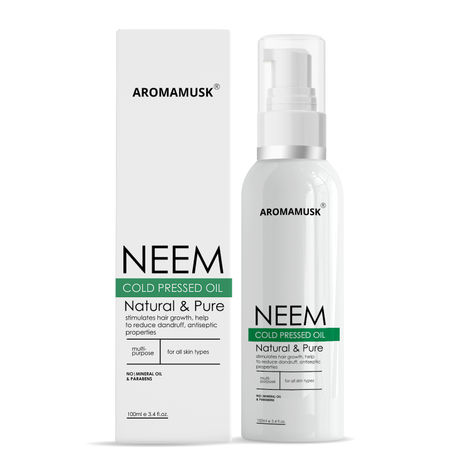 Buy AromaMusk USDA Organic 100% Pure Cold Pressed Neem Oil For Hair, Skin & Nails - Natural Insect Repellent (100 ml)-Purplle