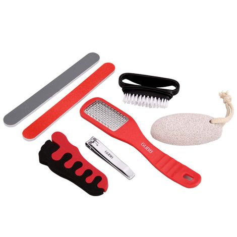 Buy GUBB Pedicure Kit 7 In 1 - Nail Clipper, Pumice Stone, Nail Buffer, Nail Brush, Foot Rasp & Toe Spacer (color may very)-Purplle