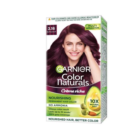 Buy Garnier Color Naturals Creme hair color, Shade 3.16 Burgundy (70 ml + 60 g)-Purplle
