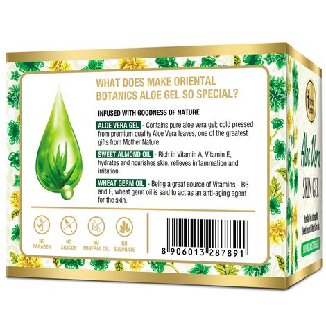 Buy Oriental Botanics 90% Aloe Vera Skin Gel (With Almond & Wheatgerm Oil)  100g - No Parabens, Silicon, Mineral Oil Online | Purplle