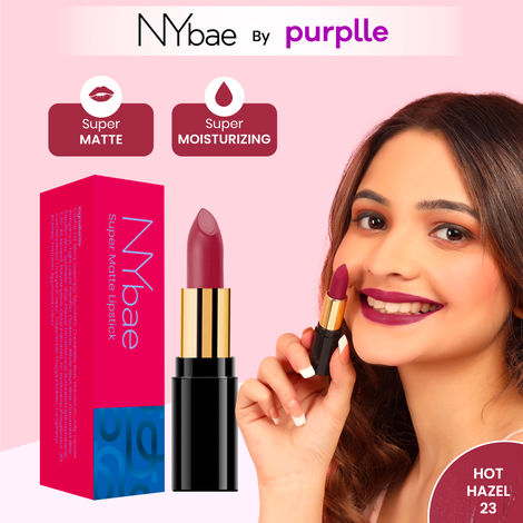 Buy NY Bae Super Matte Lipstick - Hot Hazel 23 (4.2 g) | Red Mauve | Matte Finish | Enriched with Vitamin E | Rich Colour Payoff | Nourishing | Long lasting | Smudgeproof | Vegan | Cruelty & Paraben Free-Purplle